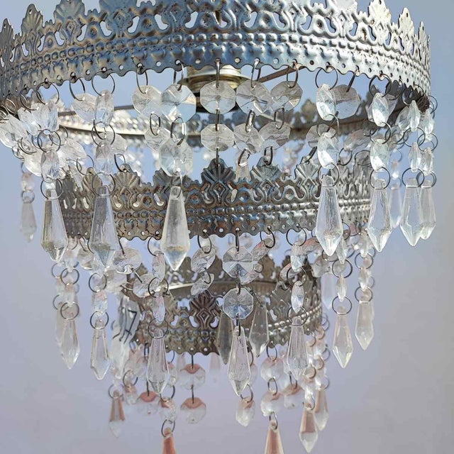 Vintage Metal Chandeliers with Glass Drops, Set of 2 For Sale - Image 12 of 18