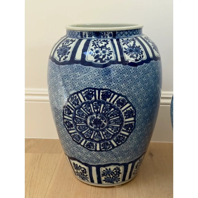 Set of 3 Large Blue & White Jars From Barclay Butera For Sale - Image 4 of 7