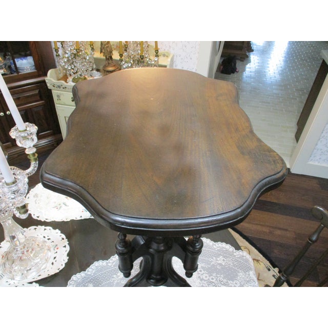 Antique Hand Carved Wood Victorian Lamp / Clock Table Walnut Refinished Mint For Sale - Image 11 of 16