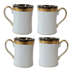 Vintage 1981 Fitz & Floyd Platine & Gold d'Or Coffee Mugs Ff110 Japan- Set of 4