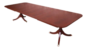Kindel Furniture Georgian Mahogany Double Pedestal Extension Dining Table, Newly Refinished
