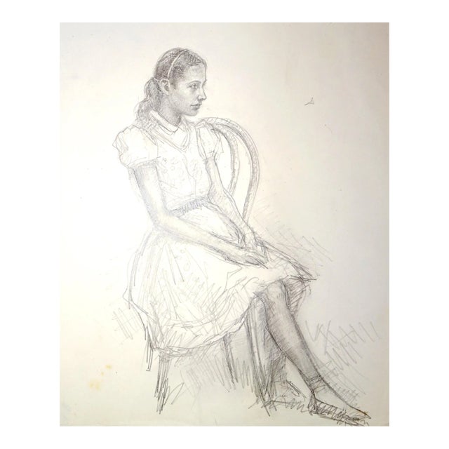 Girl - Original Pencil Drawing by J.L. Rey Vila - 1959 For Sale