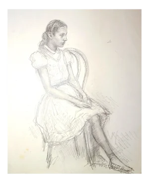 Girl - Original Pencil Drawing by J.L. Rey Vila - 1959