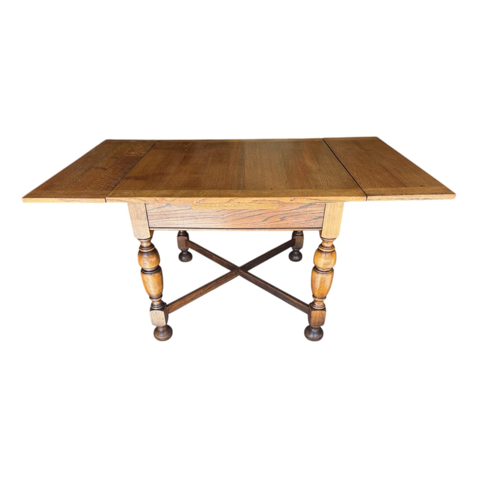 1930s Solid Oak Plank pDraw Leaf Table | Chairish