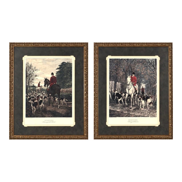 Set of Morning and Evening Framed Prints by e.a.s. Douglas Equestrian Hunting Artworks For Sale