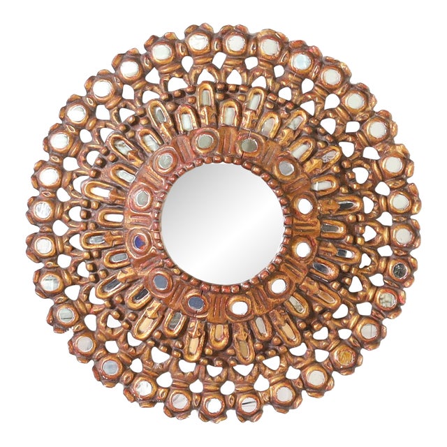 Vintage Peruvian Gilt Wood Wall Mirror For Sale