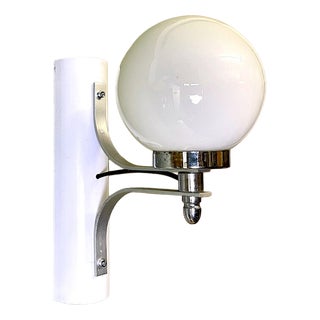 Portuguese White Metal and Opaline Glass Globe Wall Sconce Light, 1990s For Sale