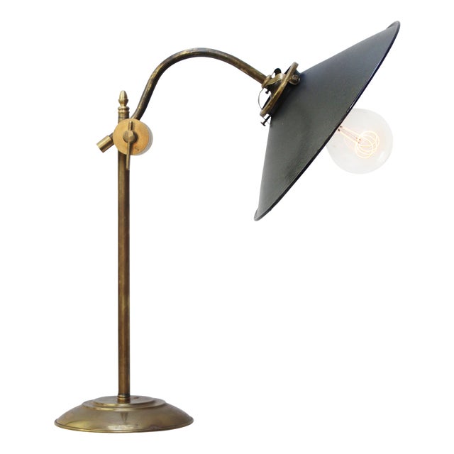 French Black Enamel and Brass Desk Light For Sale