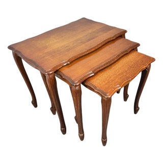 Vintage French Louis XIV Carved Oak Nesting Tables, Set of 3 For Sale