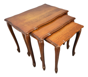Vintage French Louis XIV Carved Oak Nesting Tables, Set of 3