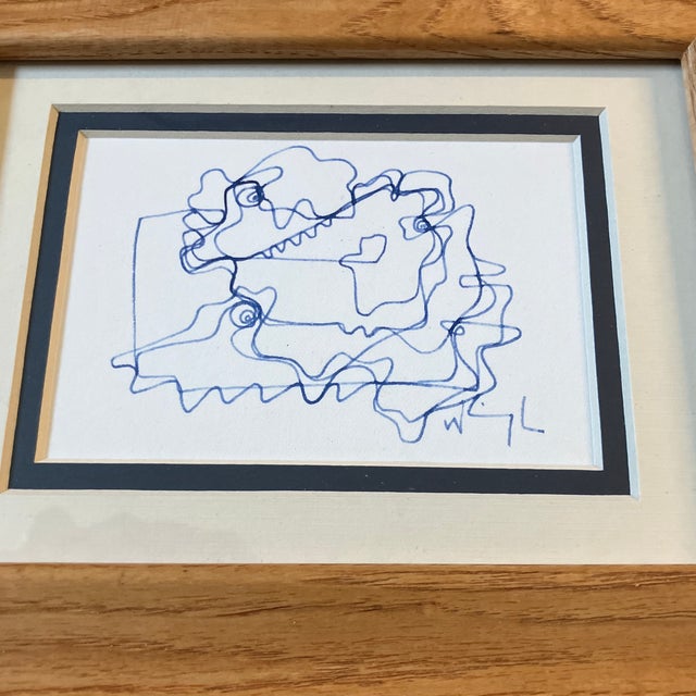 3 original 3 x 5 blue ink drawings on paper all signed Overall size with double mat & frame is7x9 Check out my shop,...