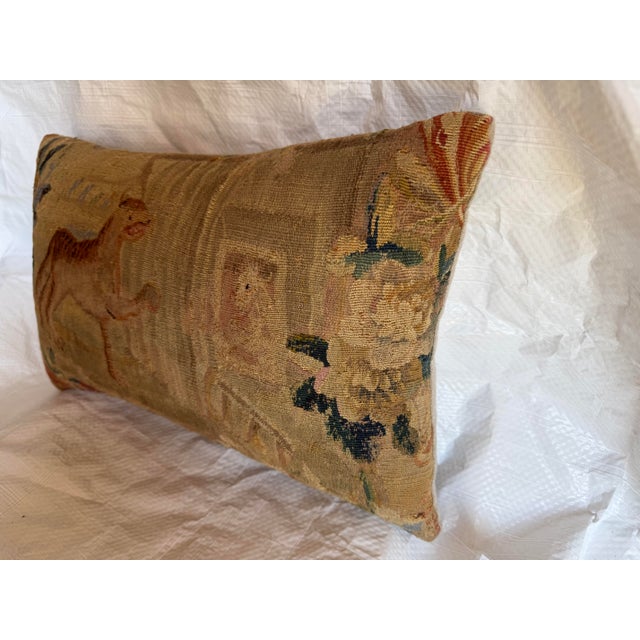 17th Century Antique Brussels Tapestry Tiger Accent Pillow For Sale - Image 4 of 7