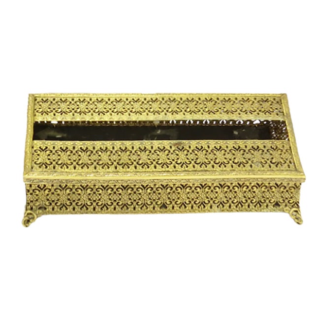 Vintage Gold Filigree Vanity Set - Tissue Box & Can/Bottle Holder, S/2 For Sale - Image 4 of 4