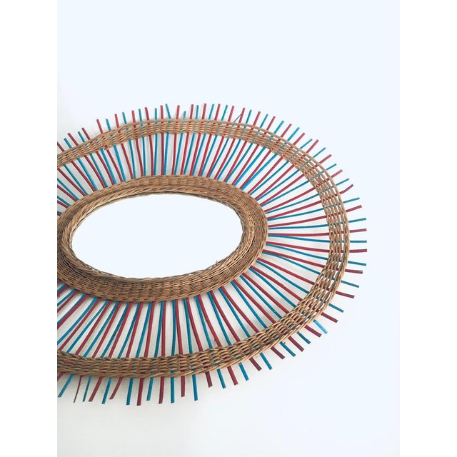 Vintage French Riviera Wicker Oval Mirror, France, 1950s For Sale - Image 12 of 15
