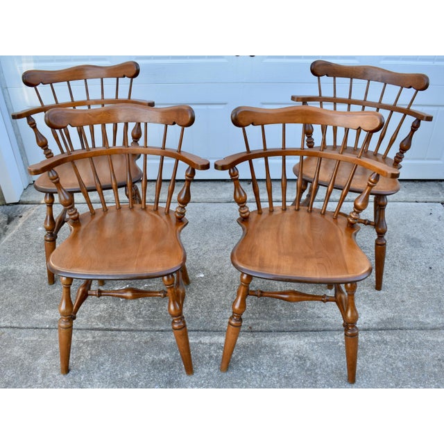 Traditional Vtg. Set of Four Ethan Allen Heirloom Nutmeg Maple Windsor Dining Chairs For Sale - Image 3 of 17