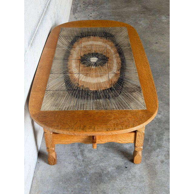1970s Oak Tile Top Oval Coffee Table Danish Mid-Century Modern 1970s For Sale - Image 5 of 11