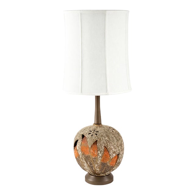 1960s Mid-Century Modern Brutalist Pierced Ceramic Lamp For Sale