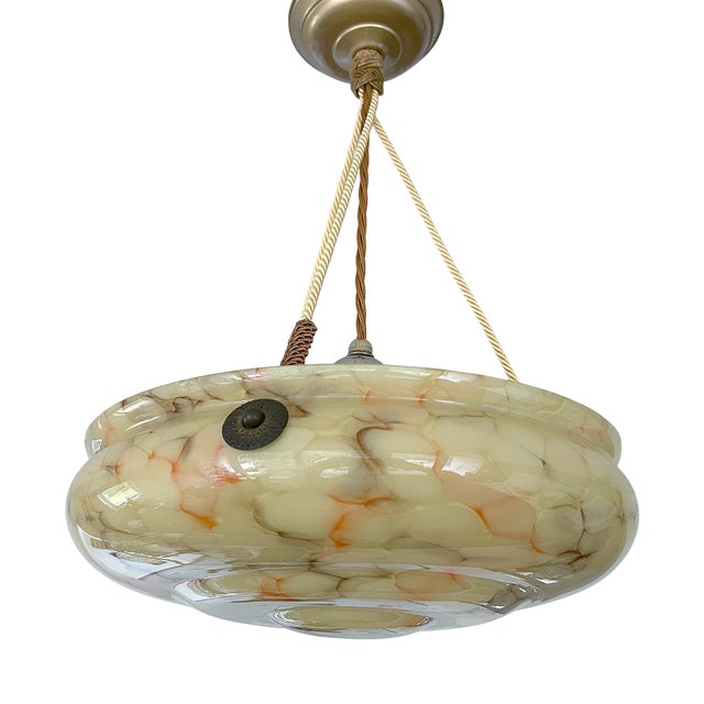 Art Deco Pendant Light in Amber Marble Glass, 1930s For Sale
