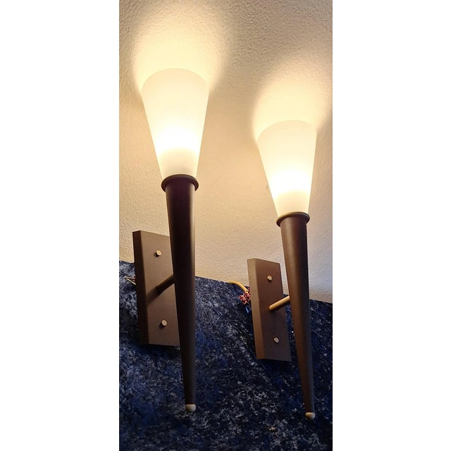 2000 - 2009 Vintage Wall Lamps with Brown Metal Frame and Opaque White Glass Shade from Wofi-Leuchten, Set of 2 For Sale - Image 5 of 9