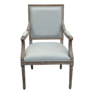 Late 20th Century Louis XVI Style Carved Rustic Oak and Upholstered Armchair For Sale