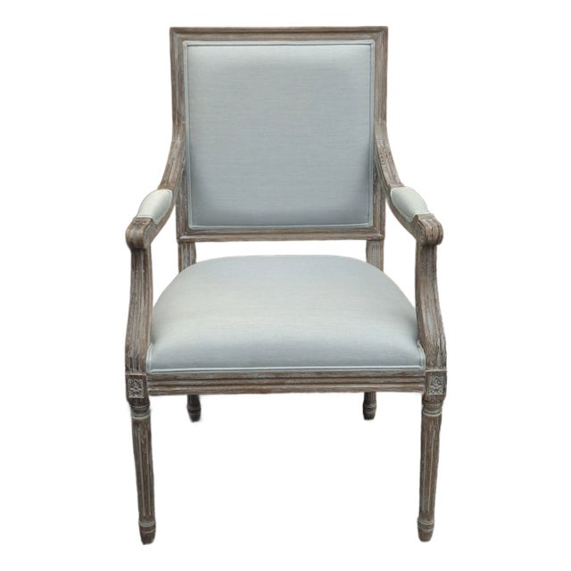 Late 20th Century Louis XVI Style Carved Rustic Oak and Upholstered Armchair For Sale