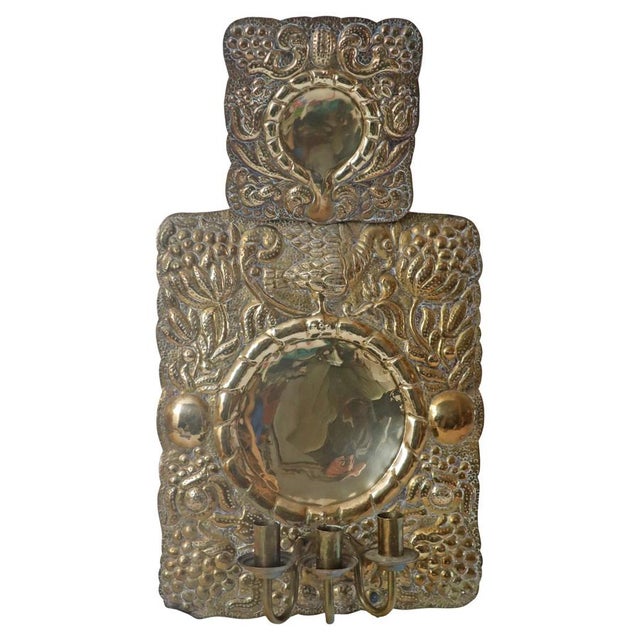 Baroque Brass with Bird Motif and Flora Wall Candleholder by Danzig, 1960 For Sale - Image 10 of 10