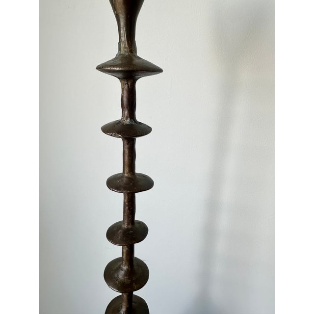 Large Vintage Brutalist Hand Forged Brass Candlesticks, 1960s, Set of 2 For Sale - Image 6 of 17
