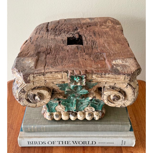 Rustic European Antique Architectural Wood Carved Corinthian Capital Top For Sale - Image 3 of 12