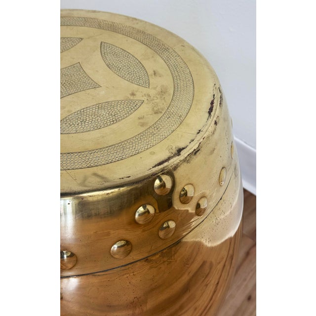 Vintage Chinoisierie Style Brass Garden Drum Stool For Sale - Image 10 of 10