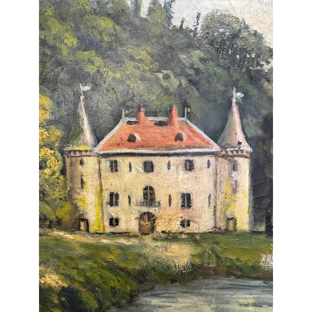 French French 19th c Oil of Castle For Sale - Image 3 of 4