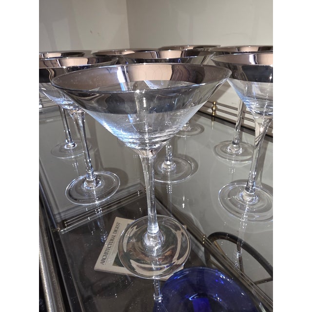 1950s Eight Silver Rimmed Martini Glasses For Sale - Image 4 of 8
