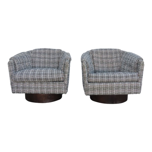Carsons Milo Baughman Style Mid Century Modern Swivel Side Chairs a Pair 6423 For Sale