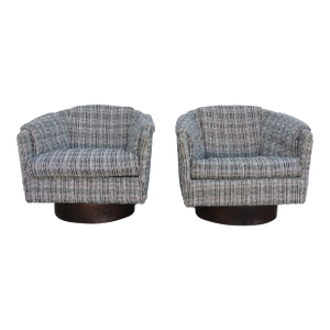 Carsons Milo Baughman Style Mid Century Modern Swivel Side Chairs a Pair 6423