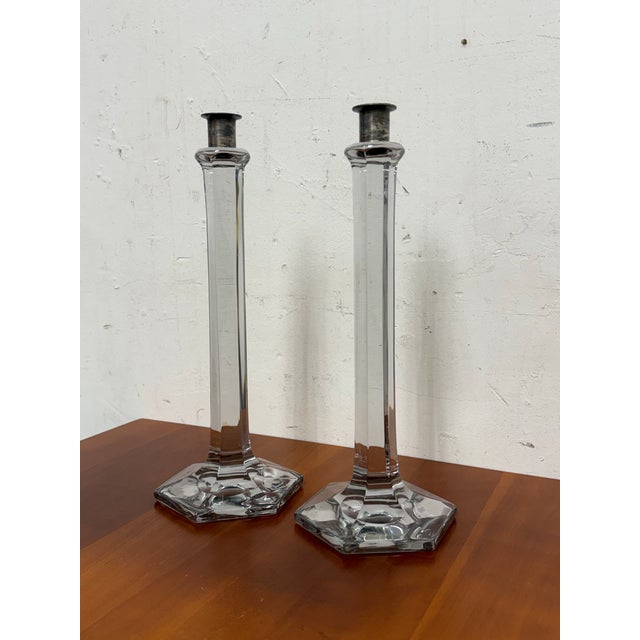 Contemporary Vintage Glass Candlesticks, Pair For Sale - Image 3 of 12
