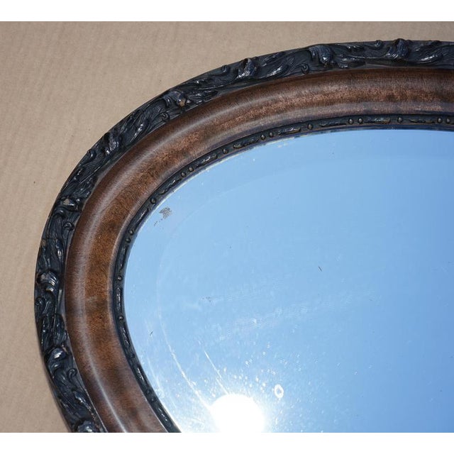 Antique Victorian Oval Hand-Carved Flamed Hardwood Framed Mirror For Sale - Image 3 of 11