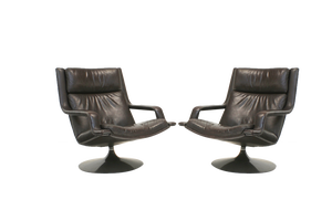 Set of Leather Swivel Lounge Chairs by Geoffrey David Harcourt for Artifort, 1970s
