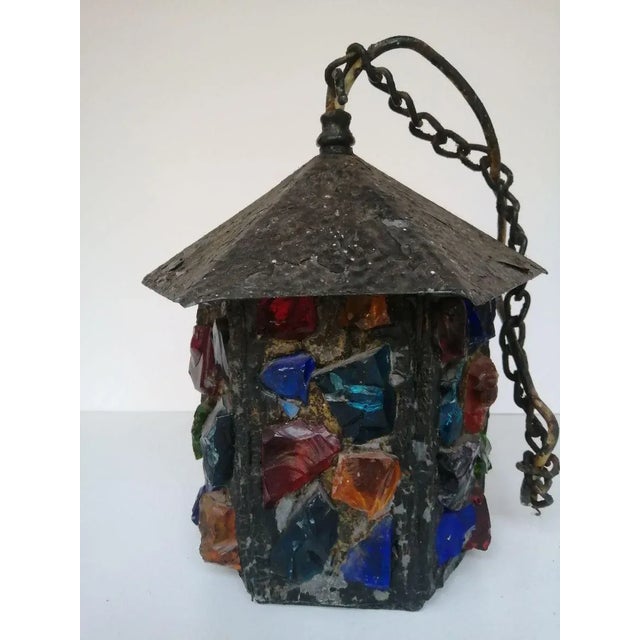 English Arts & Crafts Glass, Lead & Hammered Sheet Metal Porch Lantern by Peter Marsh, 1950s For Sale - Image 15 of 18