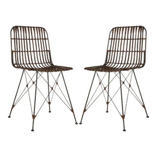Wicker Dining Chair in Croco Brown - a Pair For Sale
