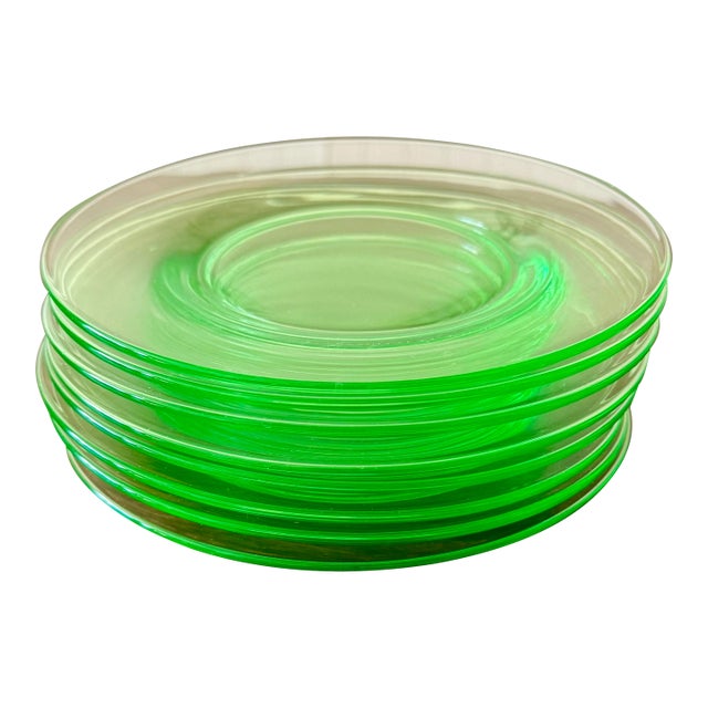 Early 20th Century Fostoria Pioneer Vaseline Glass Salad Plates For Sale