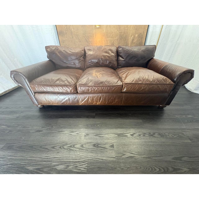 Restoration Hardware Rh Original Lancaster Leather 3-Cushion Sofa – 8' | Luxe Depth | Italian Brompton | Cocoa For Sale - Image 4 of 18