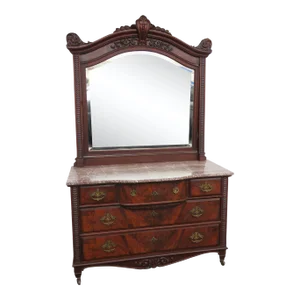 Late 1800s Victorian Marble Top Dresser with Mirror