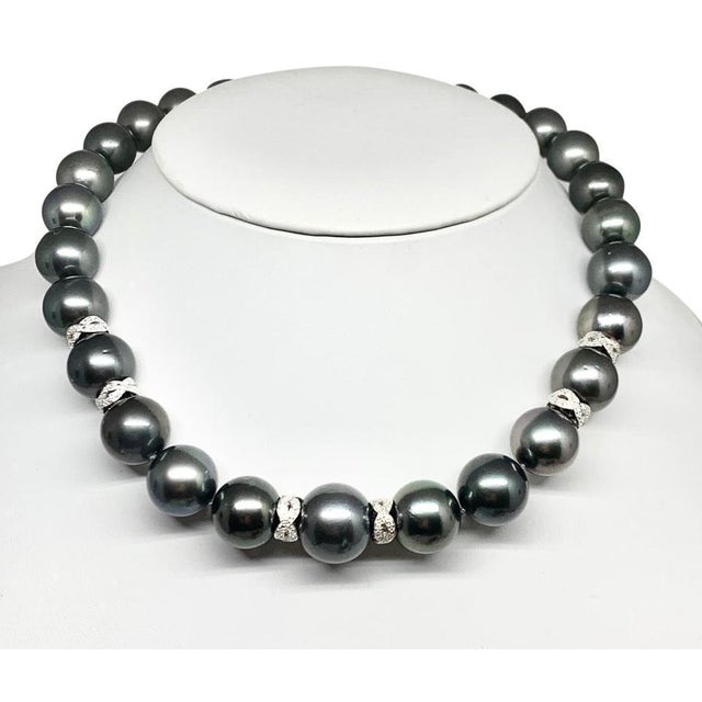 Diamond Tahitian Pearl 14k Gold Necklace Certified For Sale In New York - Image 6 of 10
