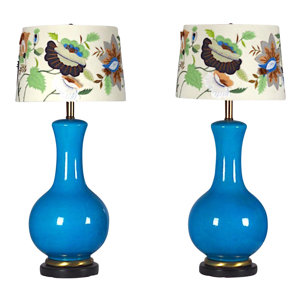 MidCentury Large Blue Table Lamps A Pair Chairish