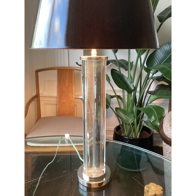 Metal Late 20th Century Sally Sirkin for J. Robert Scott Glass and Polished Nickel Lamp With Glossy Parchment Shade For Sale - Image 7 of 8