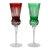 Two Antique Bohemian Cut to Clear Crystal Champagne Flutes: Ruby & Emerald C1910 For Sale