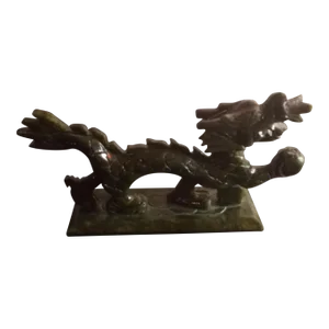 1930s Vintage Fengshui Handcarved Oriental Green Soapstone Dragon Figurine