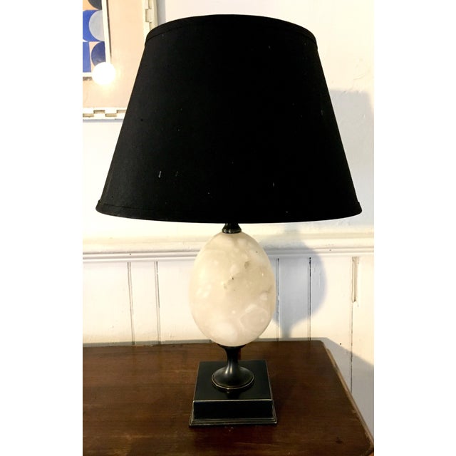 Restoration Hardware Empire Egg Alabaster Lamp + Black Linen Shade | Chairish