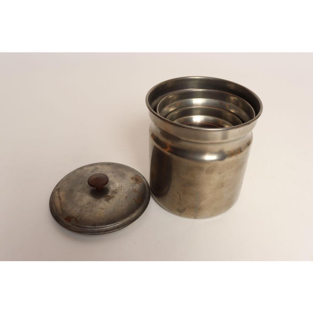 1970s Set of Four Vintage Portuguese Metal and Teak Lidded Graduated Nesting Canisters / Jars by Tagus For Sale - Image 5 of 18
