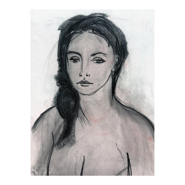 Portrait of a Woman, Charcoal Drawing on Paper 8.5 X 14 Inches For Sale