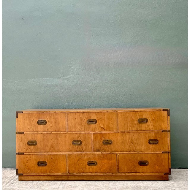 Campaign Vintage Brass Accented Campaign Dresser For Sale - Image 3 of 17